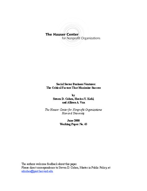 Social Sector Business Ventures: The Critical Factors That Maximize