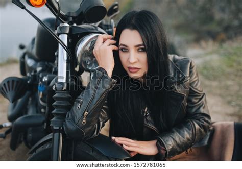 Seductive Brunette Girl Long Hair Black Stock Photo Shutterstock