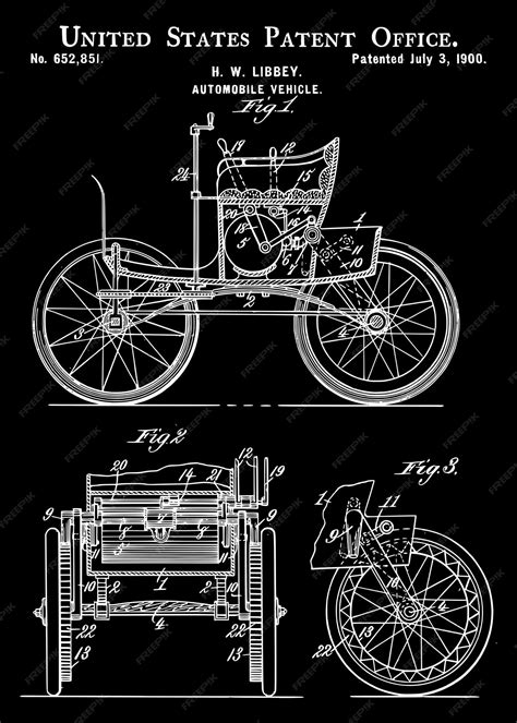 Premium Vector | Patent drawing for h w libbeys automobile vehicle from