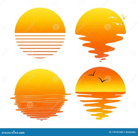 Vector Set Of Flat Symbols Of Sunsets And Sunrises Cartoondealer