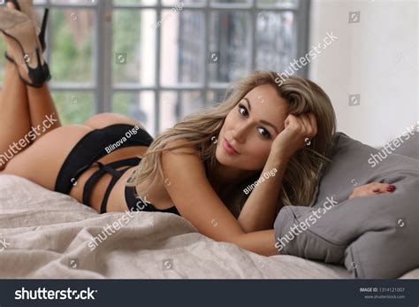 Sensual Blonde Woman Sexy Black Lingerie Stock Photo 1314121007 Shutterstock
