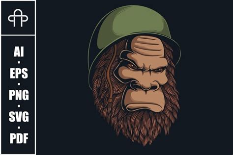 Bigfoot Wearing Helmet World War 2 Vector Illustration