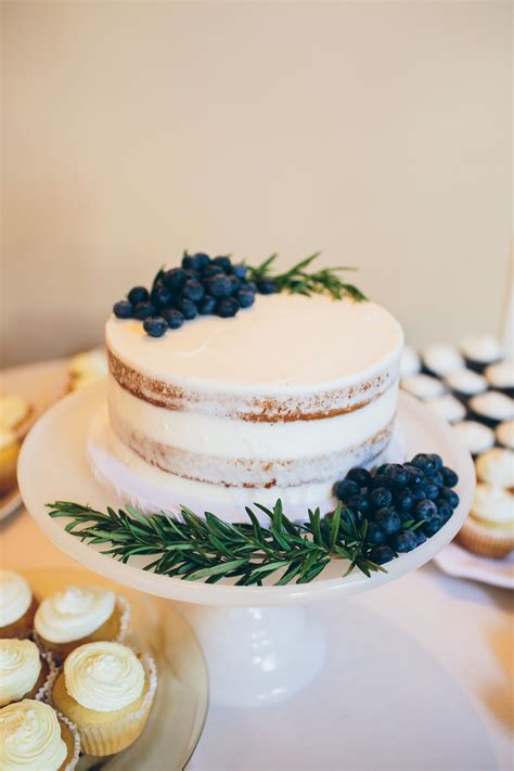 Single Tier Naked Cake With Blueberries And Rosemary