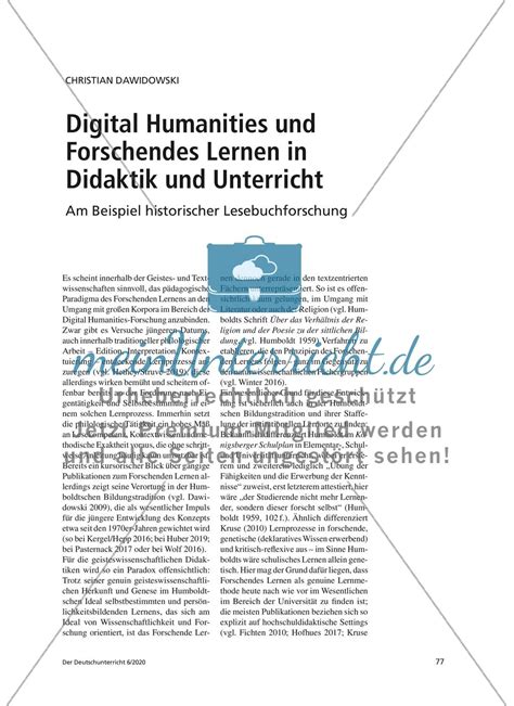 Digital Humanities Und Forschendes Lernen In Didaktik Und Unterricht