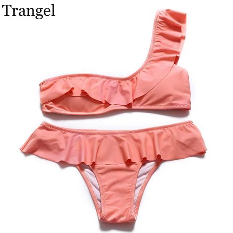 Trangel Bikini Brand 2017 New Bandeau Swimwear Bikini Set One Shoulder