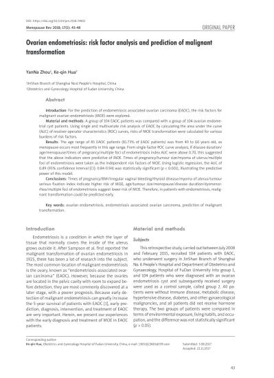 Ovarian Endometriosis Risk Factor Analysis And Prediction Of Malignant