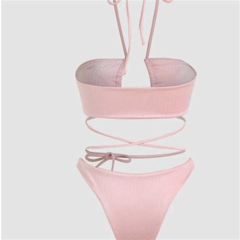 Solid Criss Cross Halter Bikini Set Cider Depop
