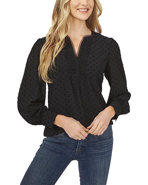 Cece Long Sleeve Clip Top V Neck Blouse With Pin Tucks Pm