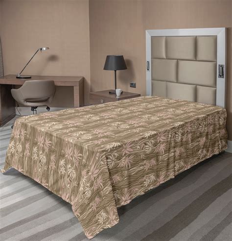 Ambesonne Botanical Flat Sheet Tropical Leaf Nude Tones Twin Size Camel And Pale Salmon