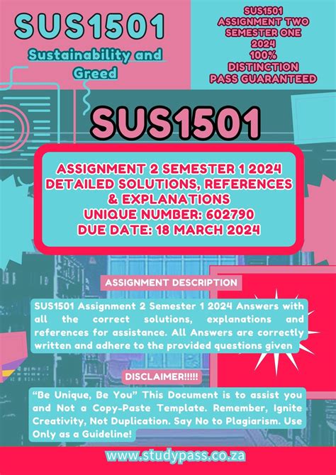 Sus1501 Assignment 2 Semester 1 2024 Detailed Solutions References