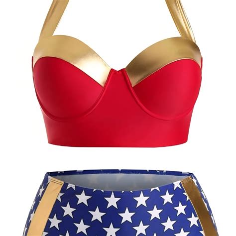 Rosegal Swim Wonder Woman Plus Size Beautiful Red And Blue Star Bikini Halloween Nwt Poshmark