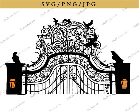 Nevermore Academy School Gate Line Art PNG JPG SVG - Etsy