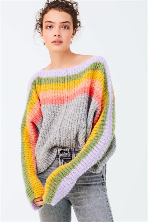 Free People See The Rainbow Stripe Knit Sweater Hautelook Rainbow