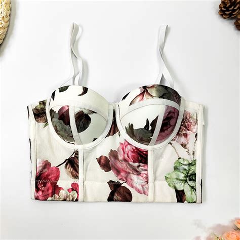 Womens Floral Corset Top Bustier Bra Top Lingerie Peony Clas Inspire Uplift