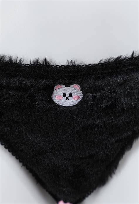 Women Kawaii Homewear Sexy Lingerie Set Plush Cat Paw Three Point Top And Panty With Skirt