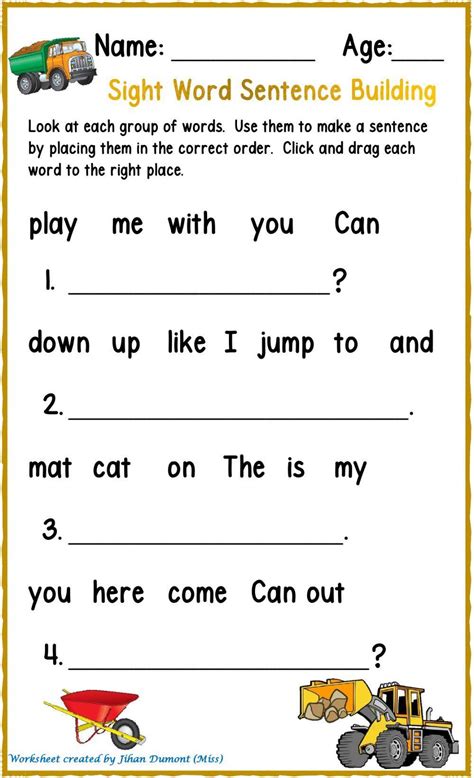 Sight Word Sentences Worksheet Free Printout For Kids Worksheets Library