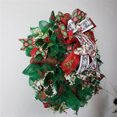 Traditional Christmas Wreath Red And Green Deco Mesh Christmas Wreath