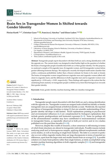 Pdf Brain Sex In Transgender Women Is Shifted Towards Gender Identity