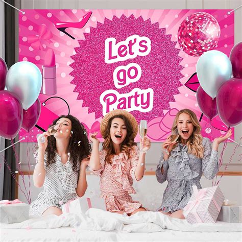 Snapklik Hot Pink Lets Go Party Banner Pink Photo Booth Props Princess Birthday Backdrop