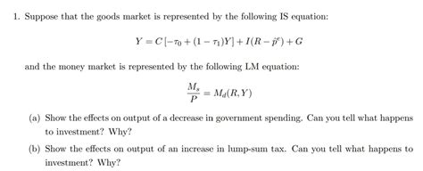 Solved 1. Suppose that the goods market is represented by | Chegg.com