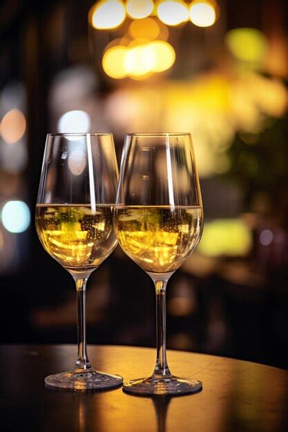 Premium Ai Image Two Glasses Of White Wine On A Table With A Blurred