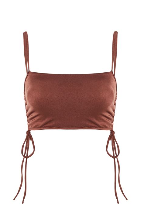 TRENDYOLMİLLA Kahverengi Straplez Büzgülü Core Bikini Üstü TBESS22BU0046 Fiyatı Yorumları