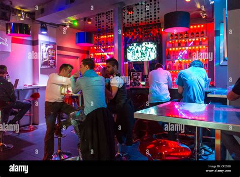 Paris France Men Sharing Drinks Inside French Gay Bar Pub The Eagle Les Halles District