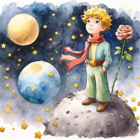 Imagem Pequeno Principe - Uma pintura de ilustração romântica desenhando o retrato do pequeno ...