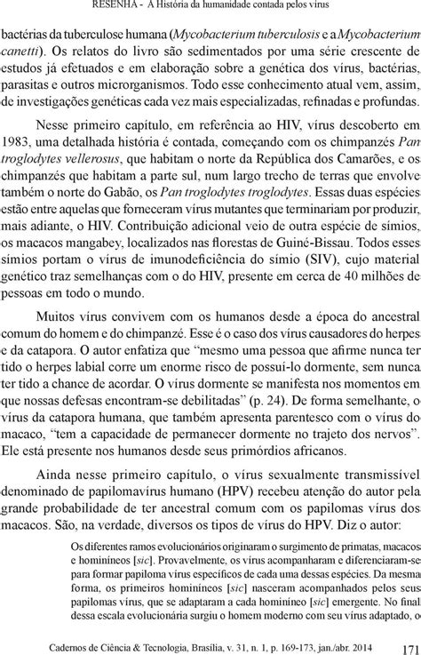 RESENHA A HISTÓRIA DA HUMANIDADE CONTADA PELOS VÍRUS PDF Free Download