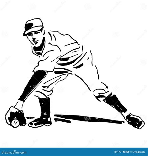 vintage clipart  baseball fielder stopping ball stock illustration