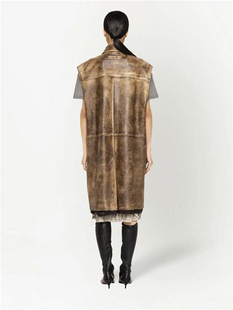 Miu Miu Nappa Leather Long Vest In Nude Modesens