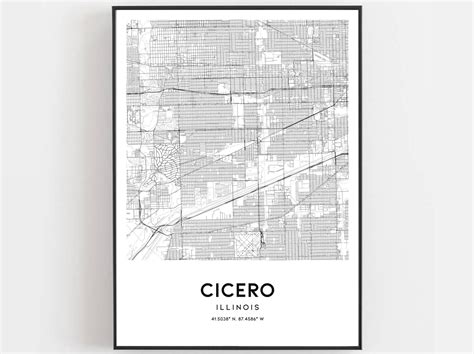 Cicero Map Print Cicero Map Poster Wall Art Il City Map Etsy