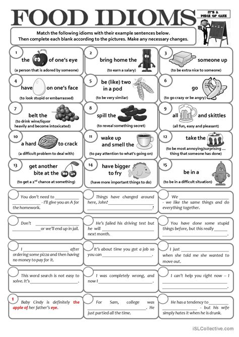 FOOD IDIOMS English ESL Worksheets Pdf Doc