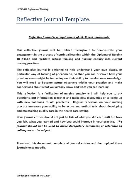 Clinical Placement Reflective Journal Template 1 Nursing Patient