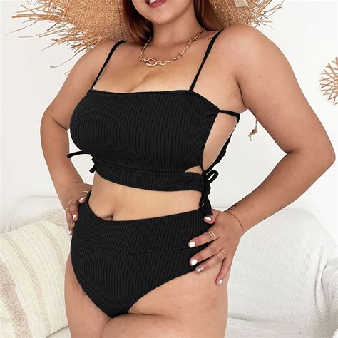 Azrian Brand New Swimsuit Deals Women Plus Size Fashion Sexy Solid Swimsuit Bikini Set Two Piece