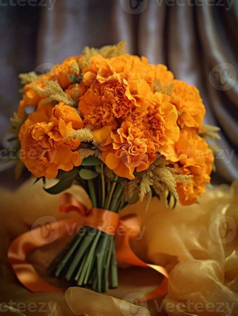 Marigold Bridal Flower Wedding Bouquet Blurred Background Ai Generated