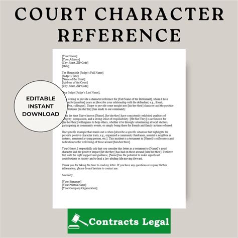Character Reference Letter For Court Etsy
