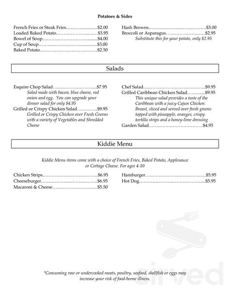 Kavanaugh's Esquire Club menu in Madison, Wisconsin, USA