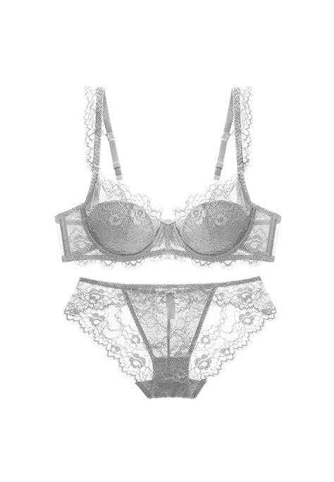 Buy Zitique French Exquisite Lace Lingerie Set Bra And Panty Grey Online Zalora Malaysia