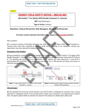 Fillable Online Field Safety Notice For BD Venflon Pro Safety Needle