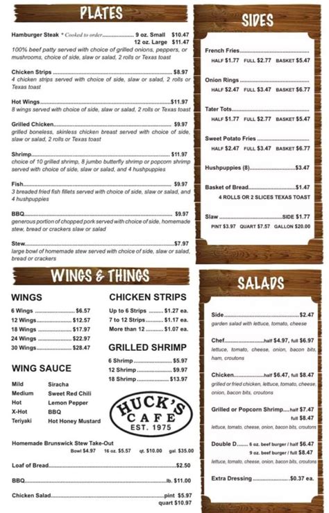 Huck's Cafe Commerce, GA Menu (Updated: July 2024)