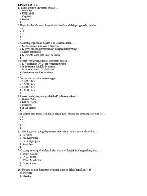 Soal Pas Ppkn Kelas 5 Pdf