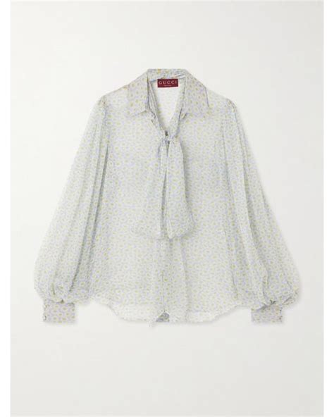 Gucci Pussy Bow Floral Print Silk Chiffon Blouse In White Lyst