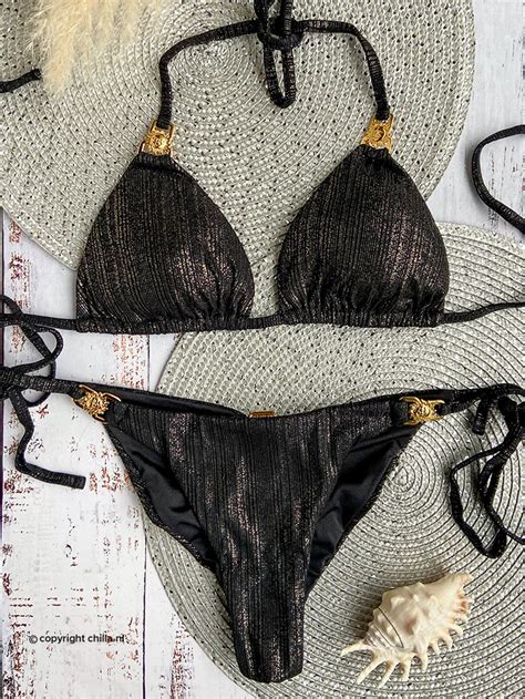 Bikini Triangle Selene Black Ribbed By Mystical Swimwear Bottom Size S Top Size S