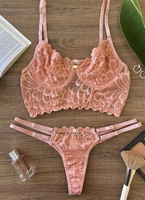 Conjunto De Lingerie De Renda E Microfibra Aro Sem Bojo Calcinha Fio Duplo 2 Regulagens