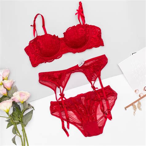 Lace Bra And Brief Set With Suspenders Women S Lingerie Underwear Belt Best Crossdress Tgirl