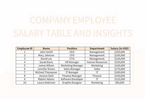 company employee salary table  insights excel template