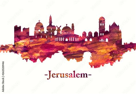 Jerusalem Israel Skyline In Red Stock Illustration Adobe Stock