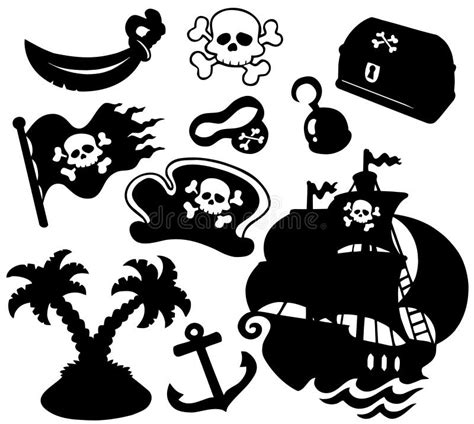 Iconos Blancos Y Negros De Los Piratas Ilustración del Vector