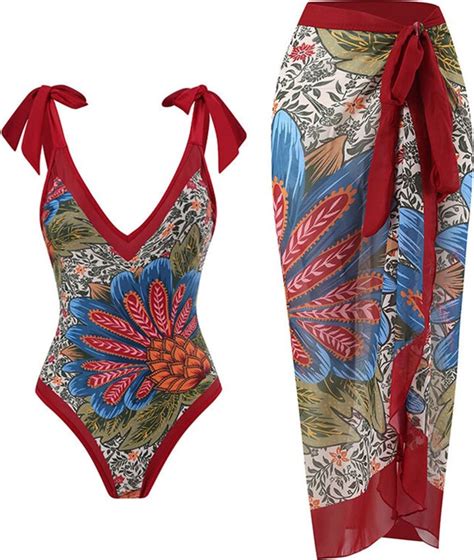 Generic Sexy Bikini Women Vintage Abstract Floral Print Swimwear Cover UP Two Vintage Print